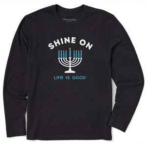 Life Is Good Black Long Sleeve with Shine On Menorah